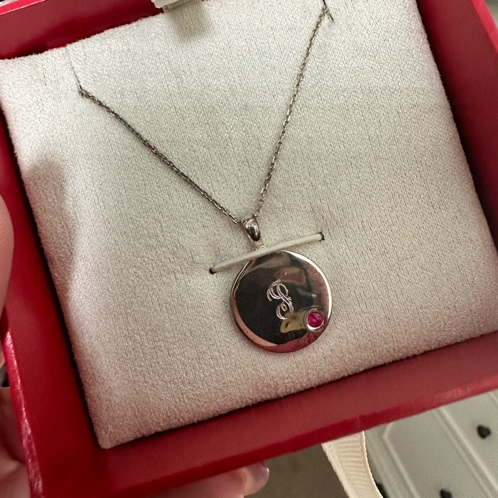Red Envelope Initial J Ruby Sterling Silver Neckl… - image 1